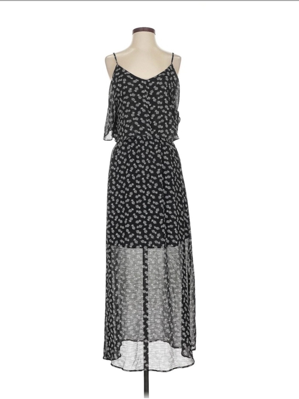 Vince Camuto Women’s Maxi Sundress Medium Black Off Shoulder Pineapple Beach